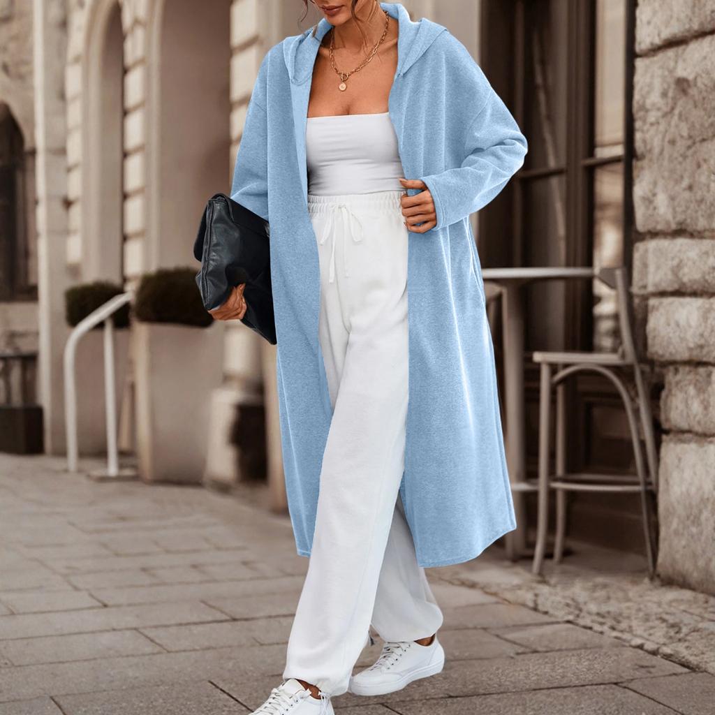 Women's Fashionable Casual Long Cardigan With Long Sleeves In Solid Color