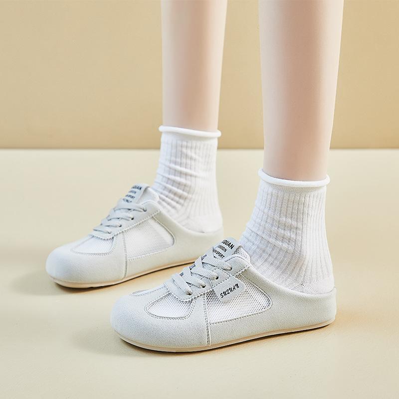 Summer Half Tray White Shoes New Korean Version Ins Female Students Mesh Breathable Height Increase Casual Board Shoes K3903