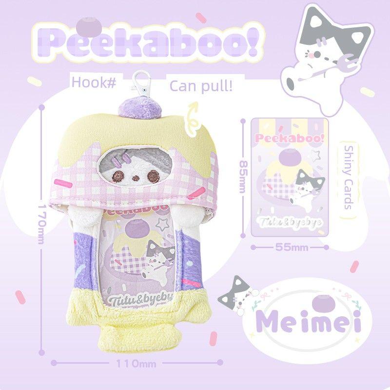 

Rosyposy Soft Set Cute Stuffed Card Holder School Card Student ID Card Protective Cover Mini Truck Card Holder Hanging Schoolbag Purple cat-Meimei