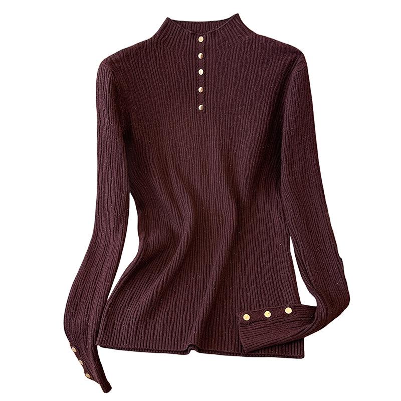 Women's Autumn Winter High Neck Rivet Sweater - Warm Long Sleeve Knit Pullover