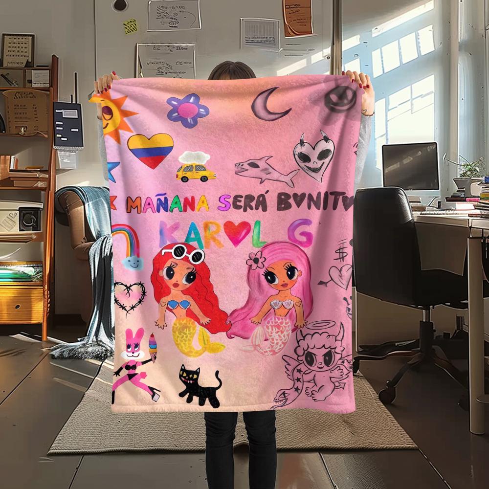 1Pc Karol G Print Flannel Blanket, High Quality Comfortable for All Seasons, Home Decor, Warmth and Comfort, Perfect for Gifts
