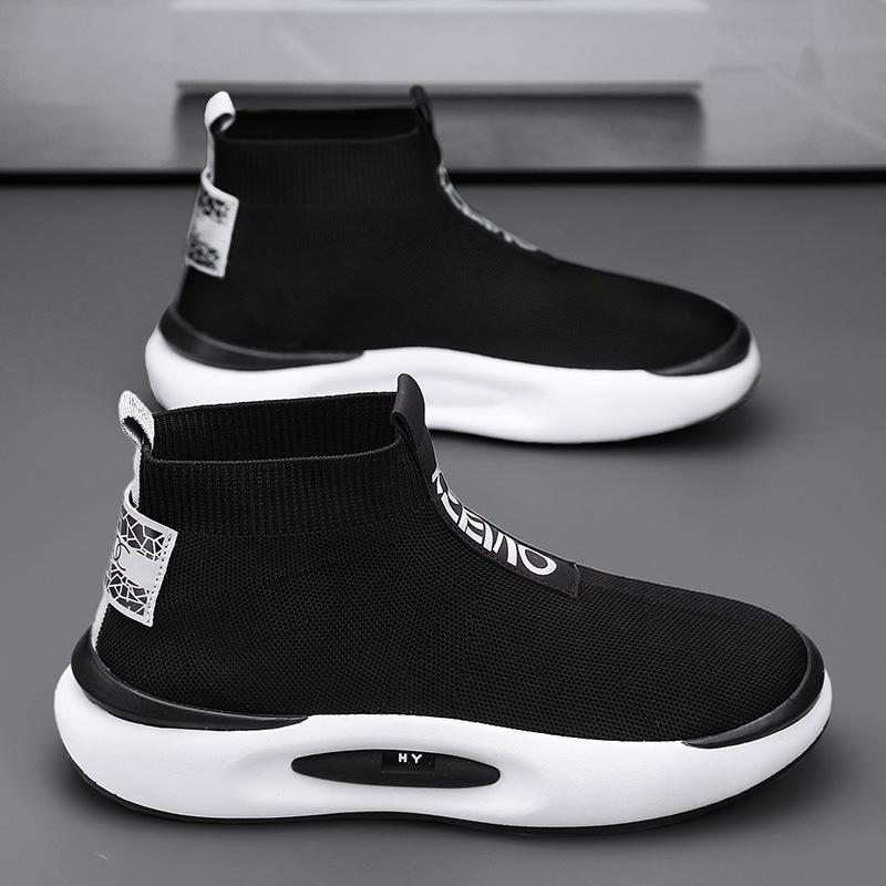 

High-top socks shoes men s autumn platform outdoor casual sports shoes fly-woven Martin boots trendy shoes men s trendy men s shoes 44