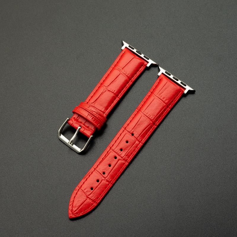 Genuine Leather Bamboo Grain Slim Apple Watch Band for Men & Women - iWatch Ultra Style