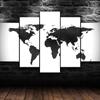 5 Styck Världskarta Svart Vit Konstnärlig Grå 5-delad Canvas Väggkonsttryck Heminredning Bilder Målningar Utan inramad HD Print 5 Panel