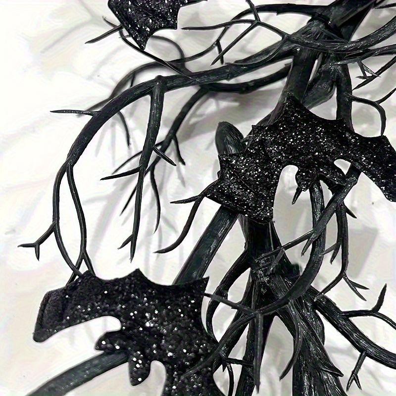 Halloween Wreath with Fake Raven - Spooky Black Plastic Hanging Decoration,for Haunted Houses,Fall Parties,Thanksgiving and Day