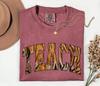 Comfort Colors Tiger Teach Shirt, Animal Print Varsity Teacher Tee
