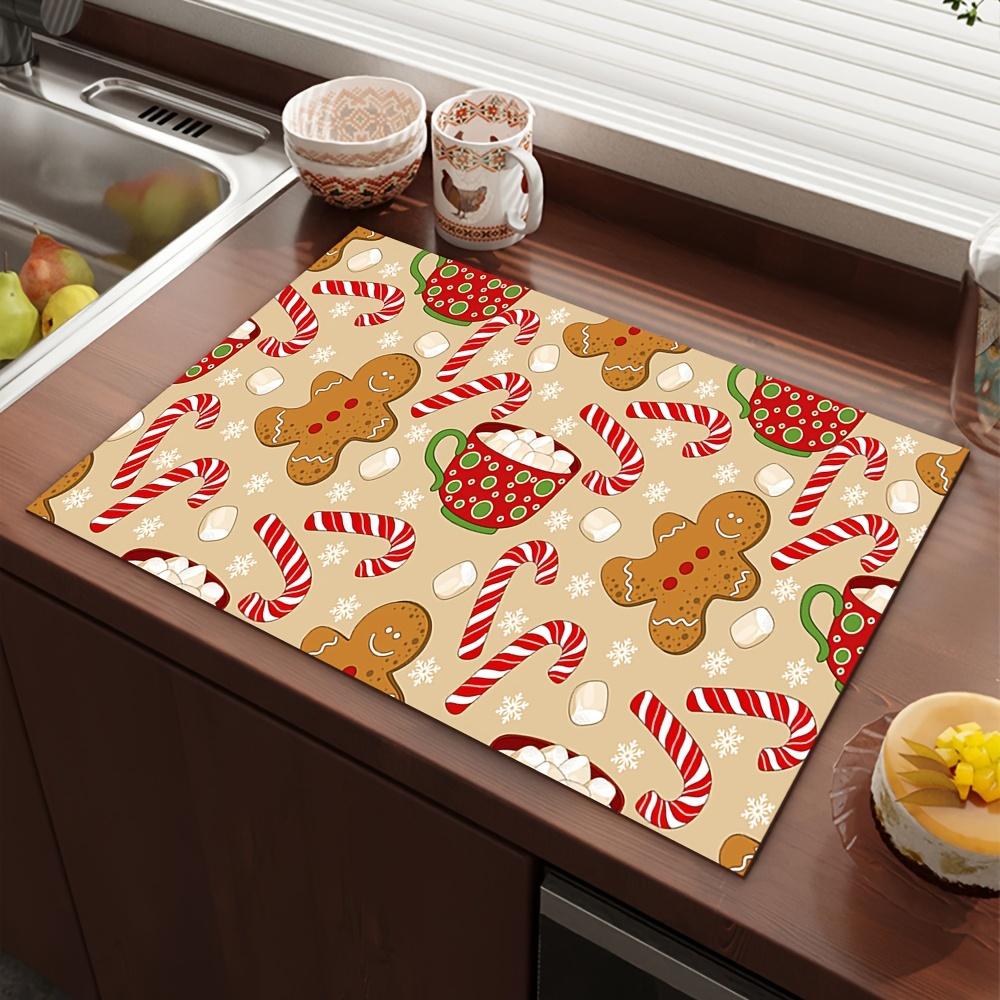 1Pcs Gingerbread Coffee Rubber Drying Mat With Retro Coffee Tableware For Coffee Shop Kitchen Carpet Tableware Durable Diatom Mud Table Mat
