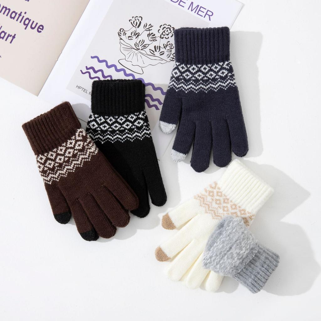 Touch Screen Gloves for Winter Warmth Thick Velvet Gloves Cycling Gloves Outdoor Knitting Yarn Gloves and Cold Resistant Gloves