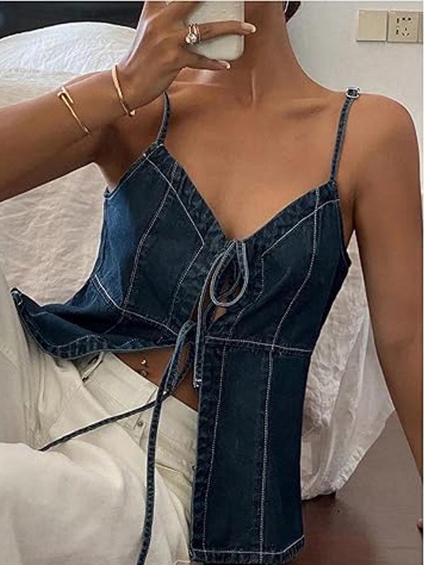 Sexy Sleeveless Tie-Up Denim Camisole Vest