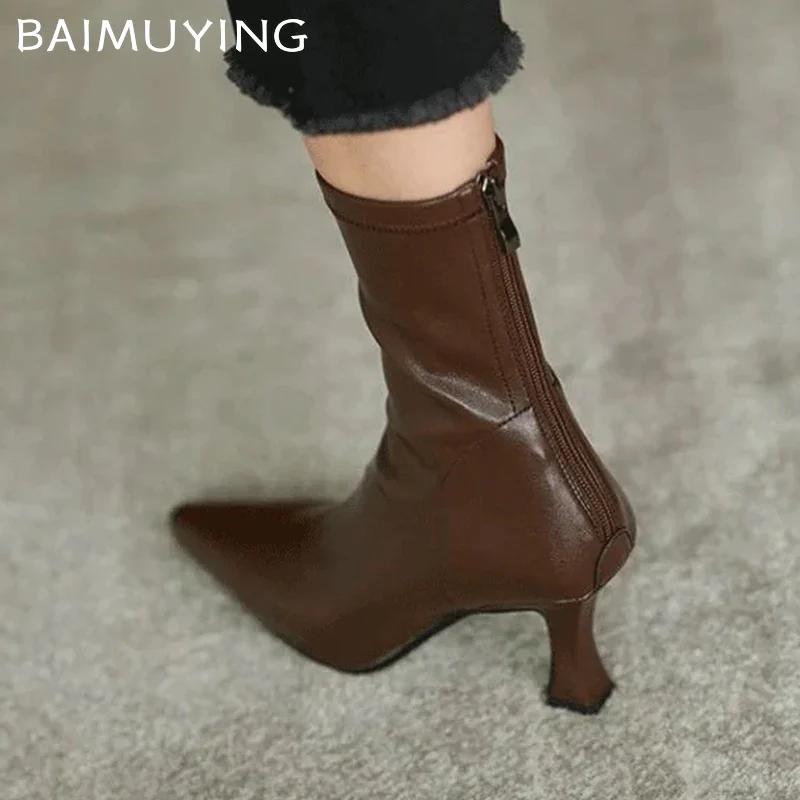 High Heels Women Ankle Boots Pointed Toe Designer Elegant Leather Shoes 2025 Trend Winter Fashion Pumps Chelsea Botas De Mujer