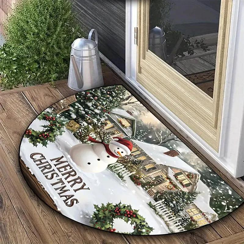1PC VIKAMA Christmas Doormat Semi-circular Welcome Mat Anti Slip Wear-resistant Carpet for Living Room Bathroom Kitchen Tapete