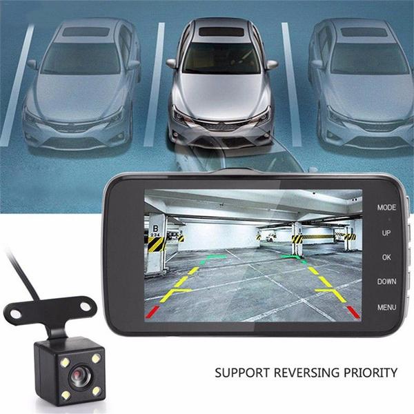 4 Inch Screen Car Camera, 170° Wide Angle G-sensor Motion Sensor Night Vision Car Mount Dashboar Camera Parking Monitor Car Dashcam with Rear Camera