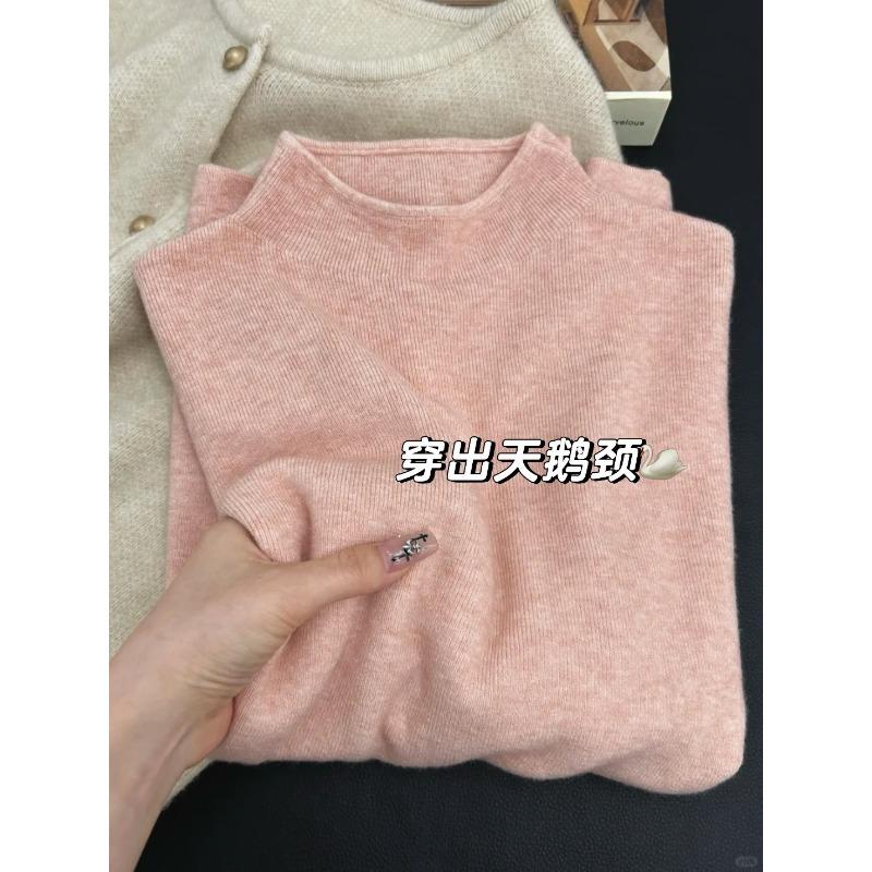 Autumn and winter milk blue soft waxy semi-turtleneck stacked solid color sweater women's inner bottoming shirt simple knitted top