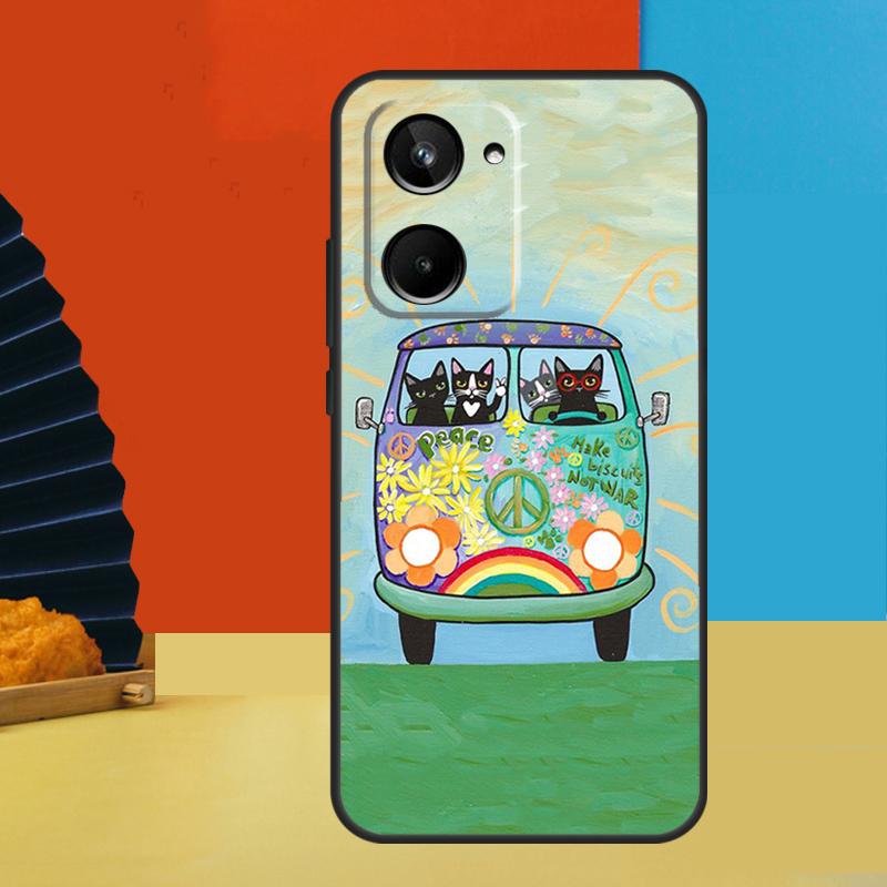 Hippy Peace Bus Cat For Realme 15 10 11 12 13 14 Pro Plus C67 C65 C63 C61 C35 C55 C53 C51 C71 C75 GT7 Pro Case