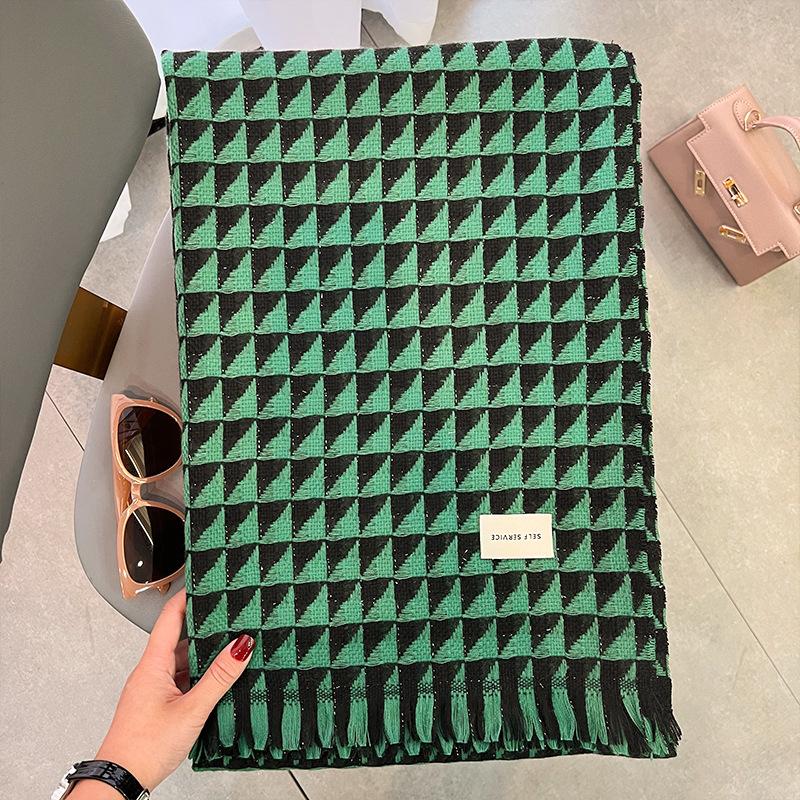 

Новый зимний теплый клетчатый шарф, женский универсальный цветной контрастный студенческий утолщенный шарф с узором «Тысяча птиц», шарф двойного назначения, шаль ONE SIZE