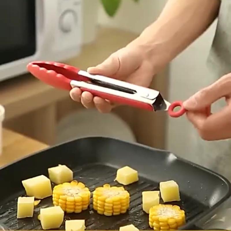 Lebensmittelzange Clip Silikon BBQ-Zange Salatzange Antihaft-Grillzange Klemme Edelstahl Werkzeuge Gadgets