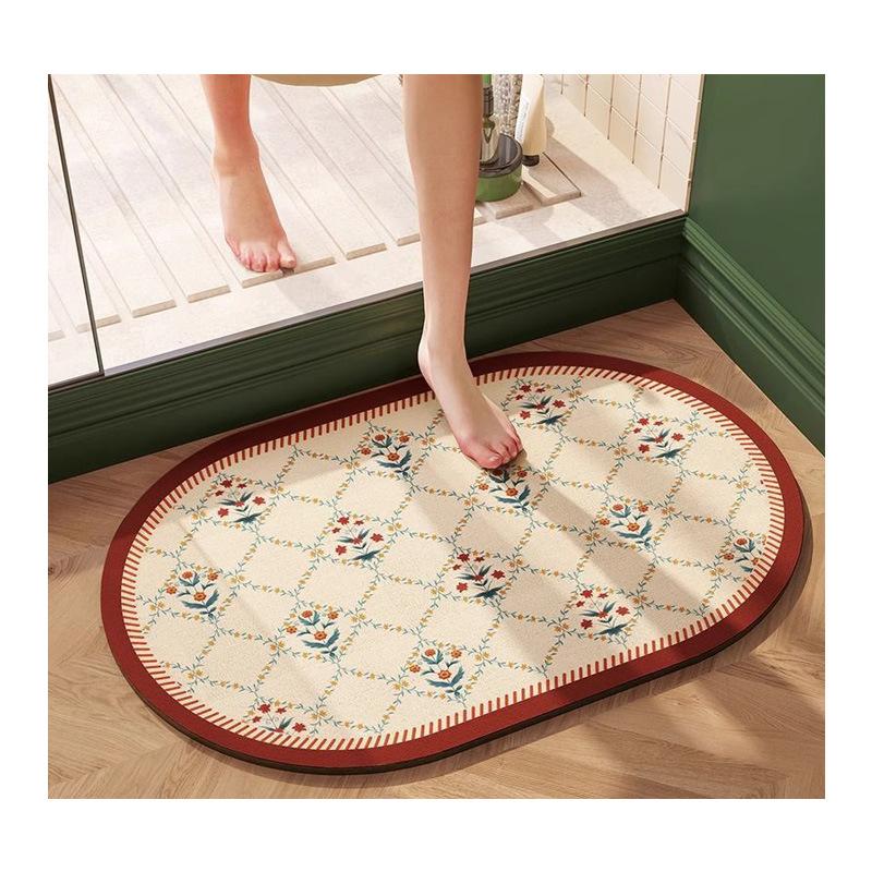 American Flower Diatom Mud Floor Mat Bathroom Non-Slip Easy To Take Care Of Floor Mat Household Toilet Water-Absorbing And Dirt-Resistant Floor Mat