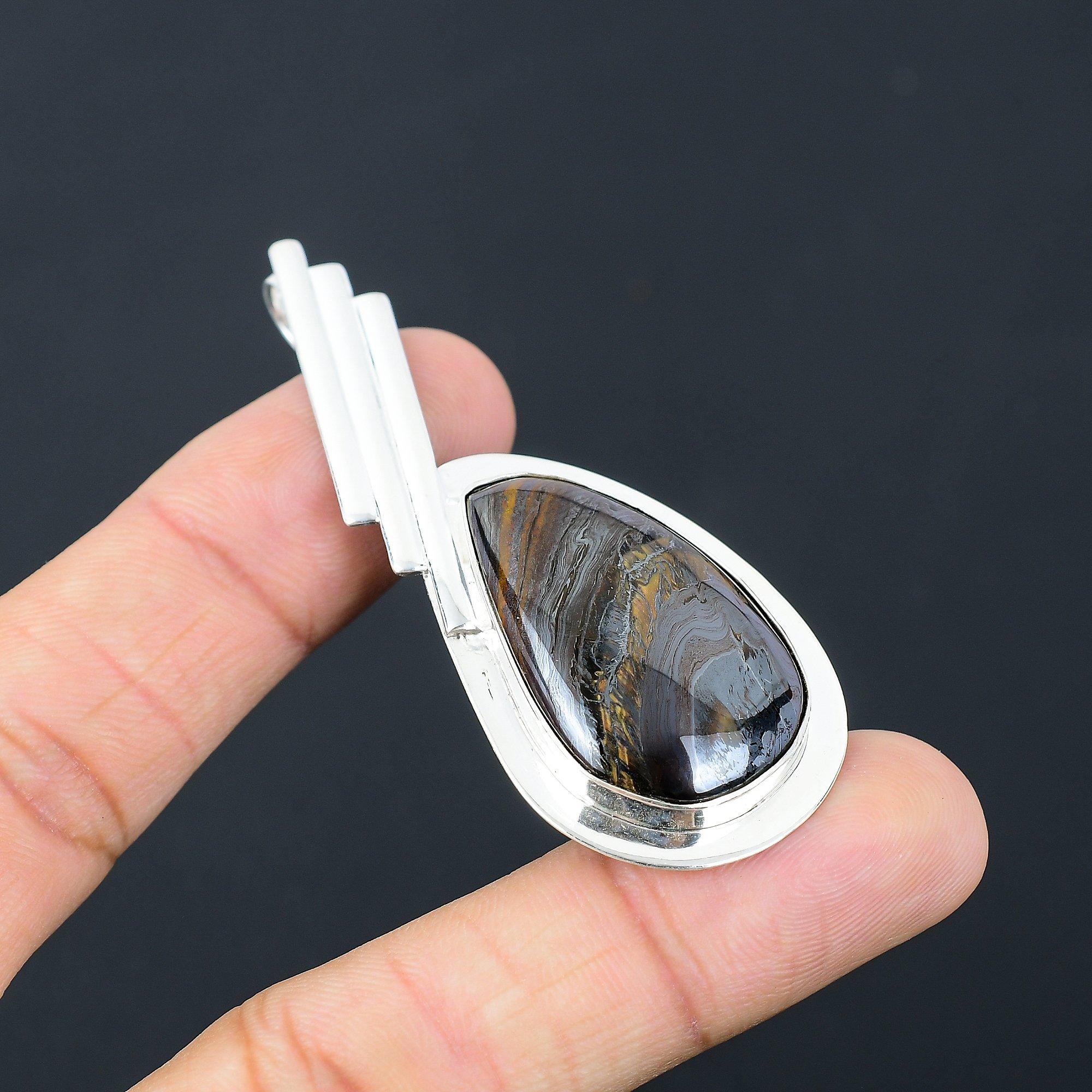 

Friendship Day Deal Pear Natural Iron Tiger Eye Pendant Jewelry Sterling Silver