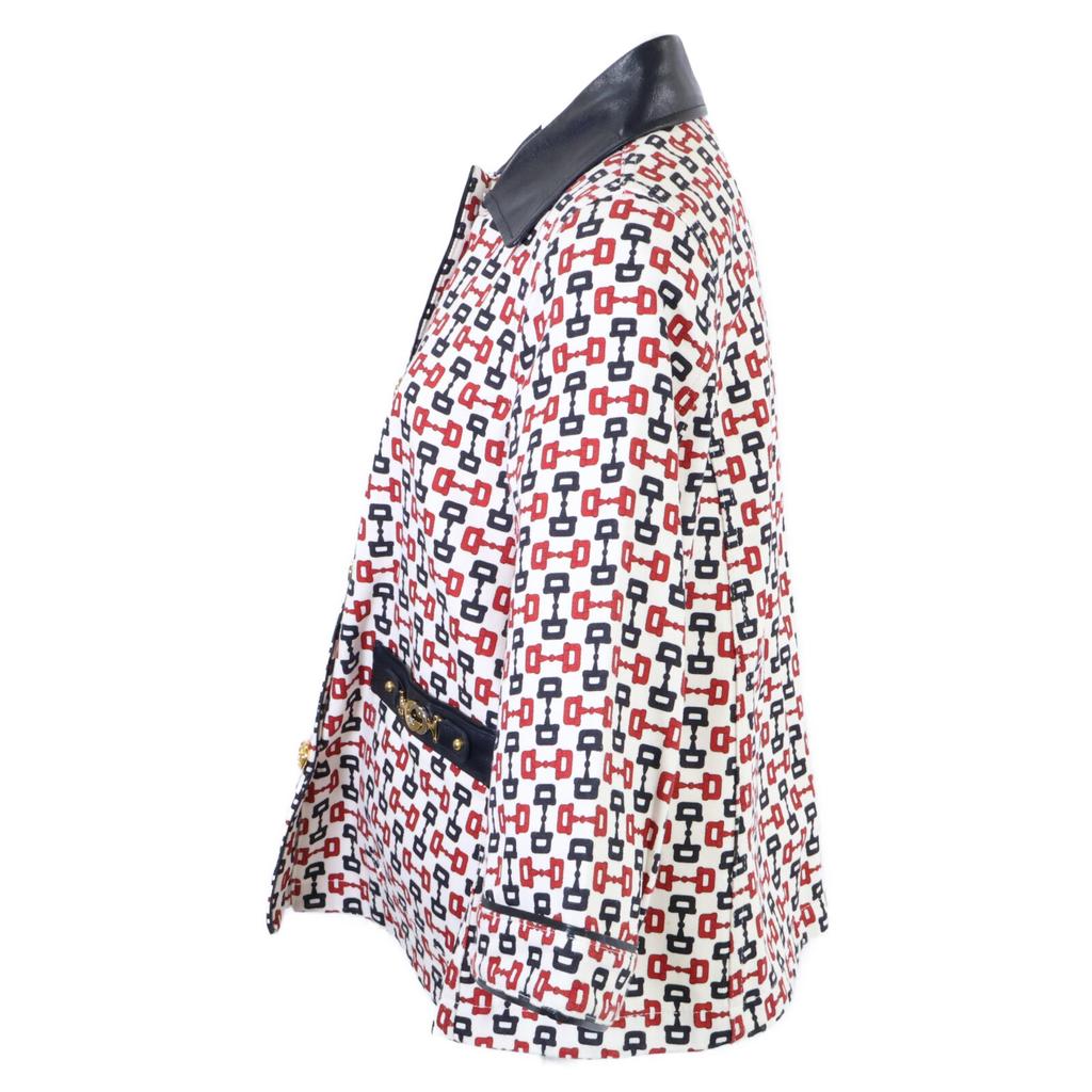 GUCCI [/Domestic regular] 609627 Horsebit print leather collar Jacket 36 White / Navy / RedUsed
