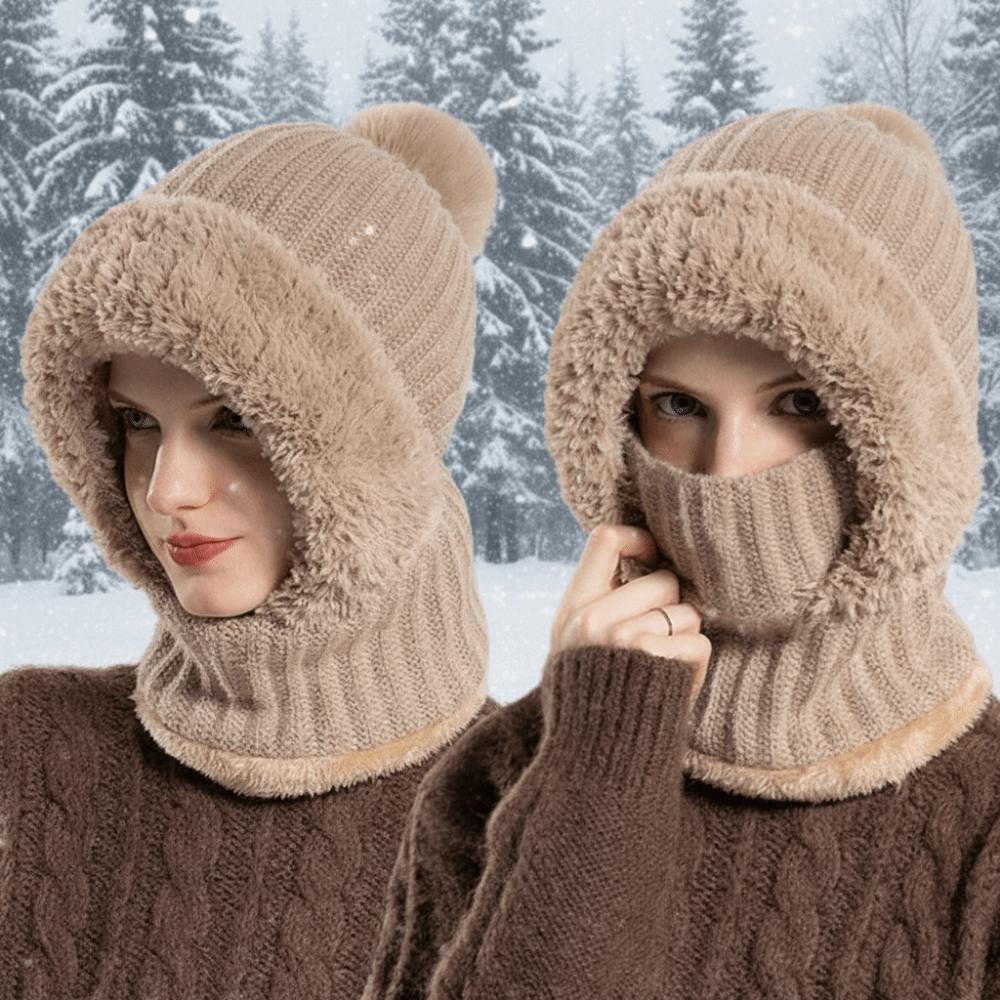 Windproof Winter Hat Fluff Knitted Beanies Hat Simple Hooded Cap Cycling