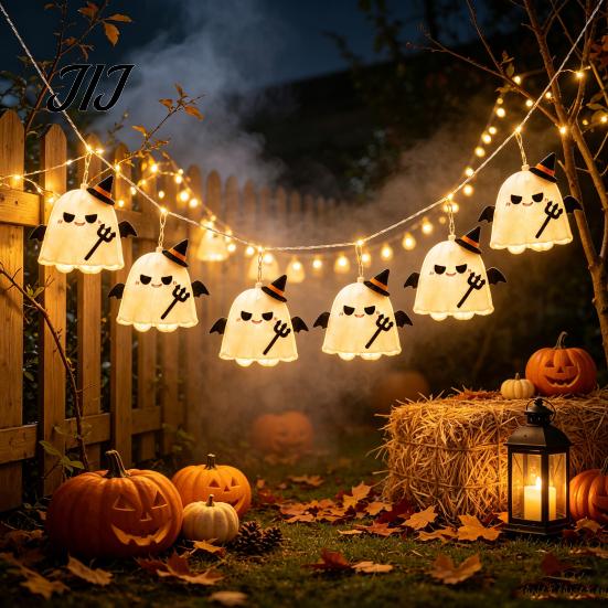 Lightweight Easy Hang Holiday Ornament Halloween Ghost String Lights, Fabric Witch Hat Devil LED Hanging Battery Operated Scary Party Decor for Party,