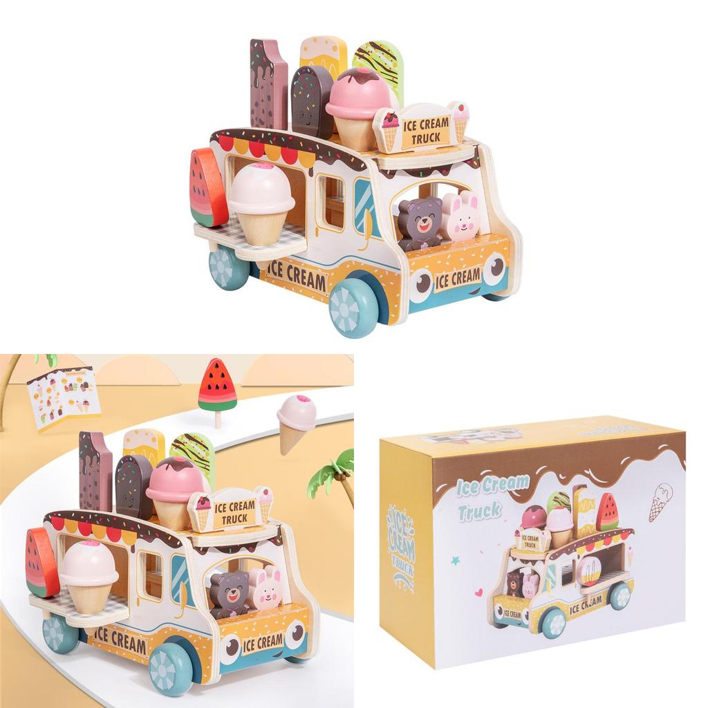 Wooden Pretend Play Ice Cream Cart Toy For Kids Educational Gift