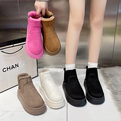 Nueva Adición de Botas de Nieve Felpudas y con Aislamiento Grueso para Uso Casual y Versátil, Botas de Nieve para Mujer con Suela Gruesa de Felpa y Piel
