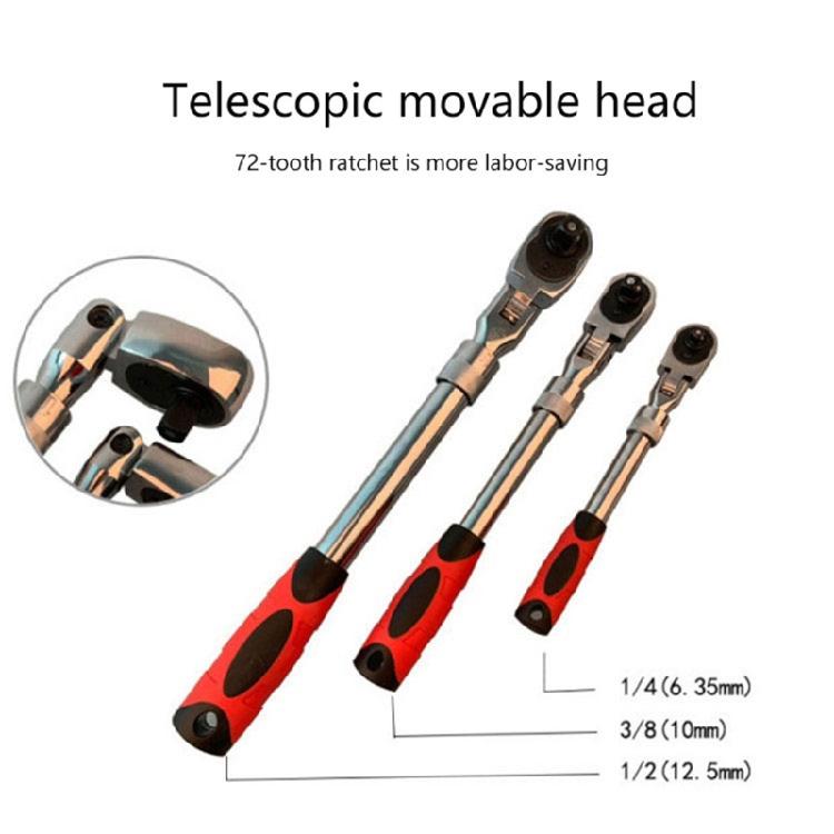 72-Tooth Extendable Flex-Head Ratchet Tool 1/4 3/8 &1/2-Inch Drives Wrench