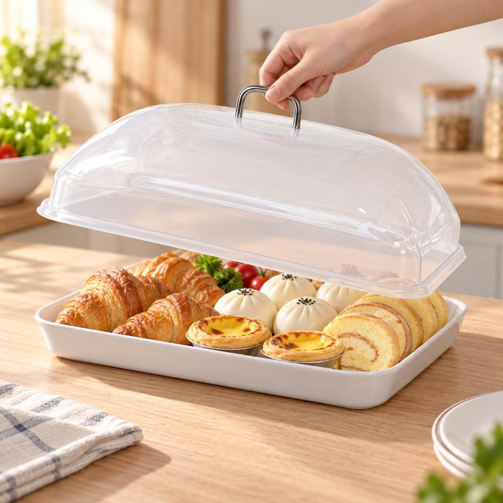 Transparent Cake Cover with Stainless Steel Handle Wipe-Spotless