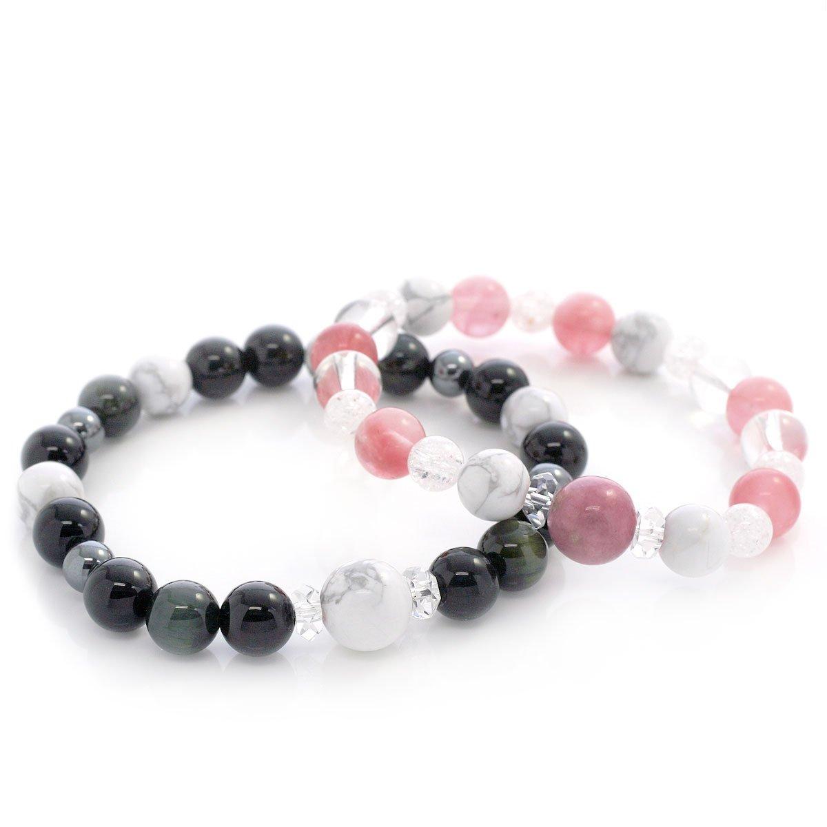 

Gift wrapped Stone Sansan Prayer Bead Pair Bracelet LOVE PEACE Charity Bracelet Onyx Rhodonite Cherry Quartz Crystal set [Power Bracelet] & [Howlite чорний