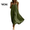 Sleeveless V-neck Dress Women's Spaghetti Strap Beach Sundress, Summer V Loose Fit Neck Cami Dress, Flowy Vacation Long Women