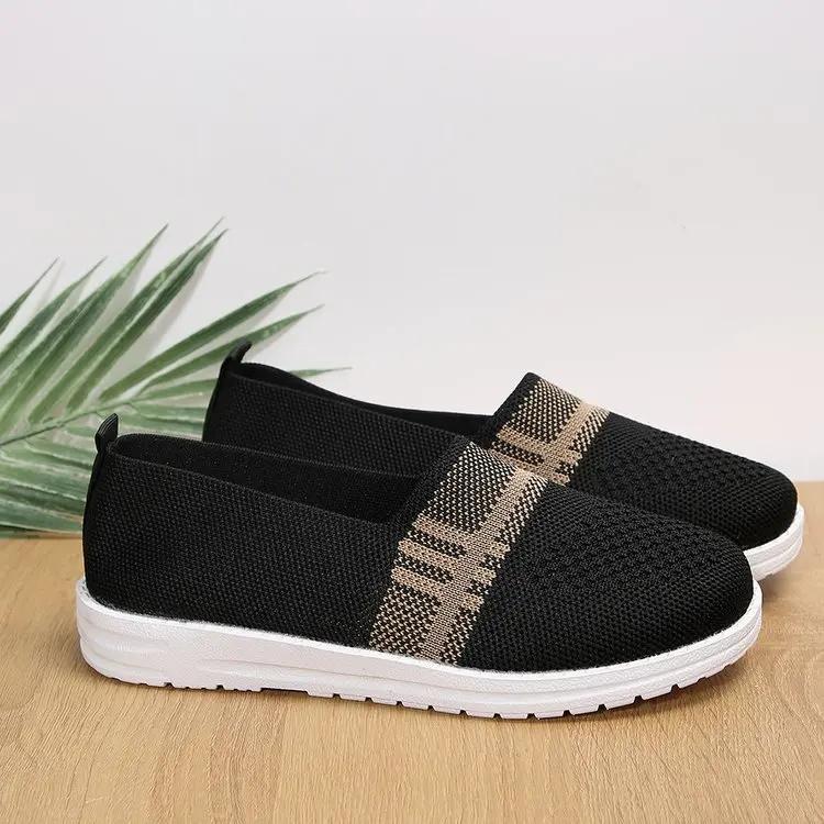 Модные женские туфли 2024 года сетчатые легкие дышащие повседневные туфли без застежек однотонные универсальные с низкой посадкой плоские туфли кроссовки Zapatos De Mujer 36 чёрный 2960₽