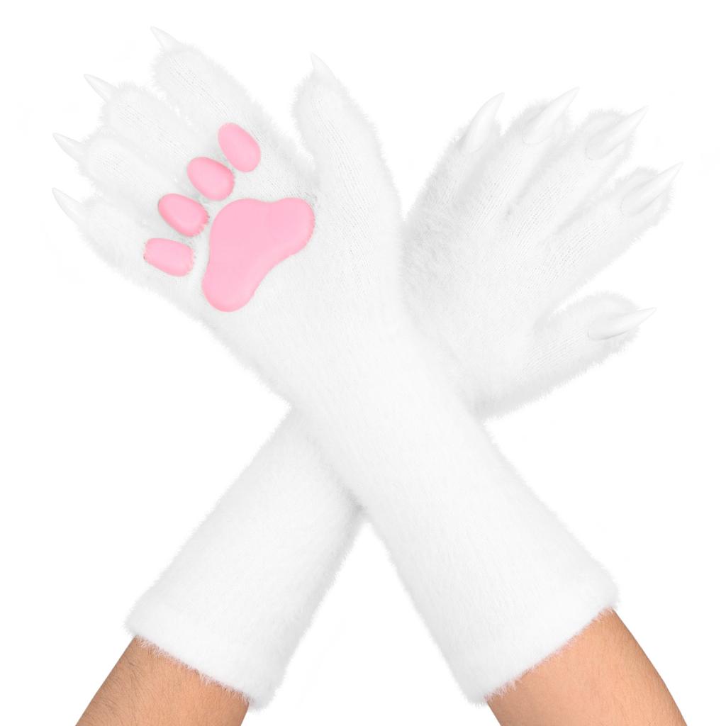 1 Halloween solid color plush long glove with long nails and animal claws, Halloween cosplay ghost claw prop