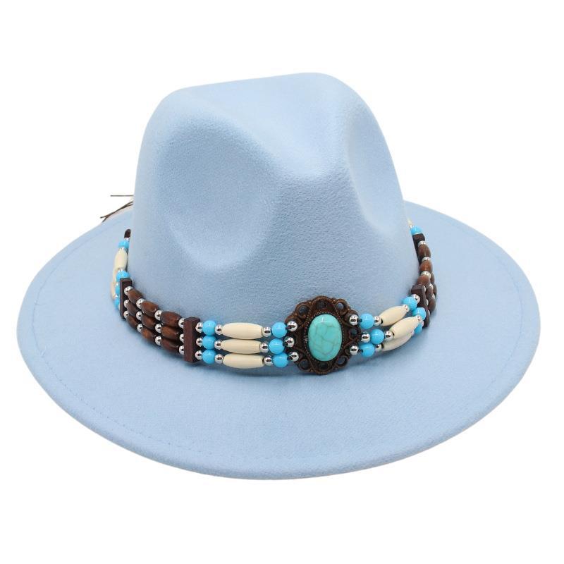 Turquoise Ethnic Style Top Hat, Foreign Style Jazz Hat, Retro Felt Hat, Spanish Temperament Plush Woolen Hat
