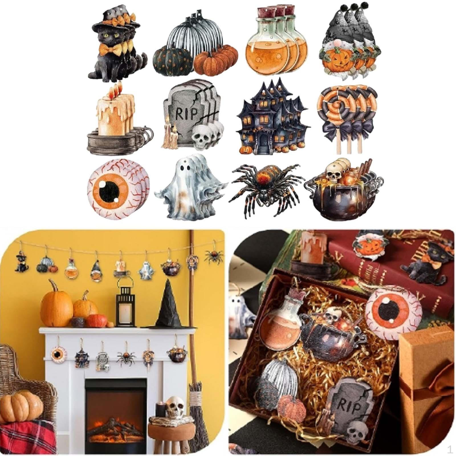 

36шт деревянные украшения из тыквы Хэллоуин висит черная кошка бирки дерево