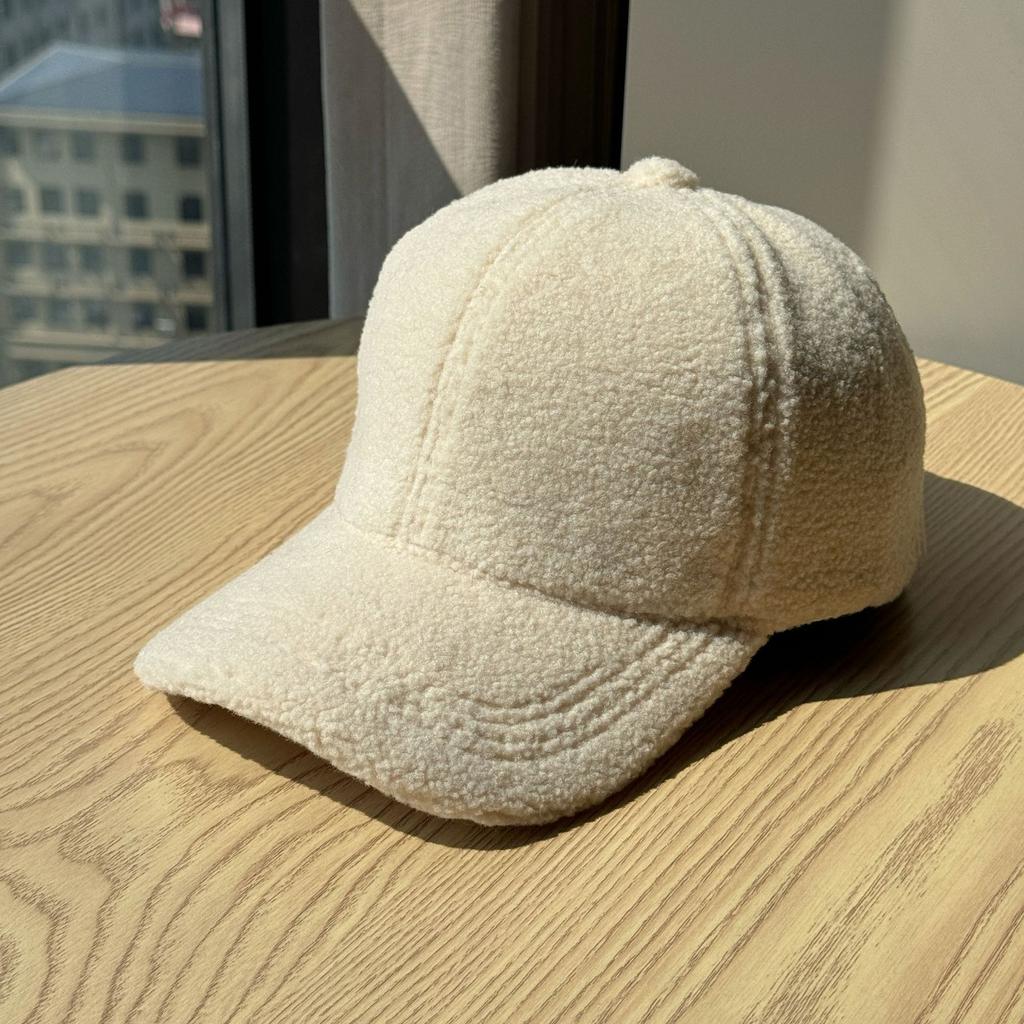 Korean-style simple and versatile wide-brimmed lamb wool baseball cap for women, new winter warm large-head circumference duckbill hat for men