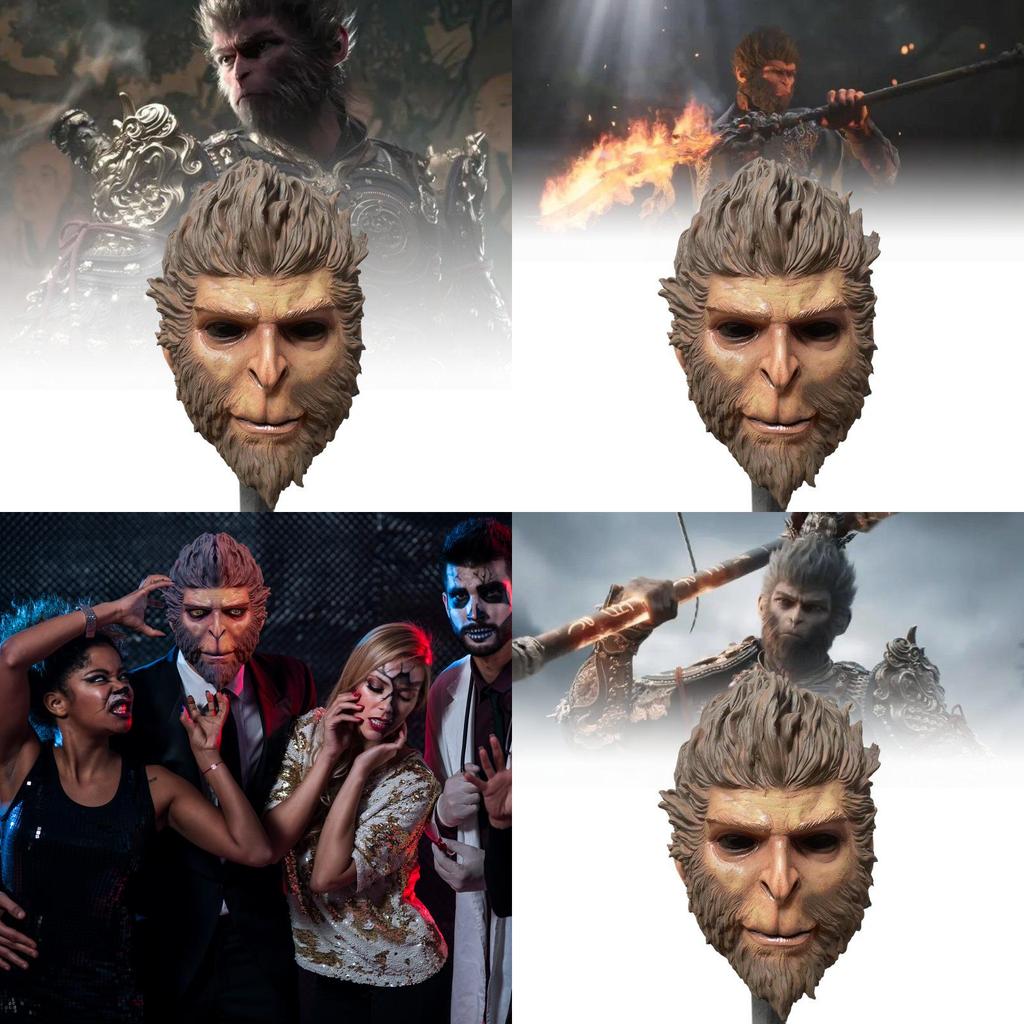 Scary Black Wukong Monkey Mask Realistic Latex Halloween Costume Accessory