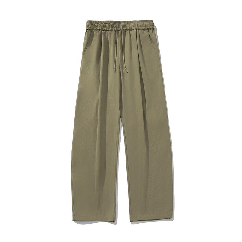 Men S Pleated Loose Straight Leg Casual Trousers Drawstring Waist Retro Pants
