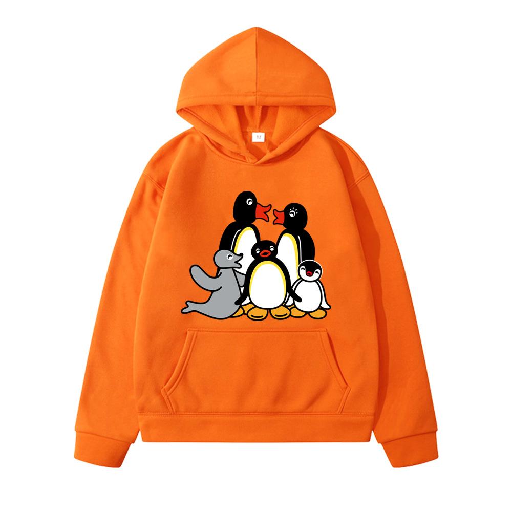 2026 Pingu Print Hoodies Comic Childrens Cartoon with Pocket Boys Girls Costumes Cartoon Kids Fleece Long Sleeve Sweatshirt