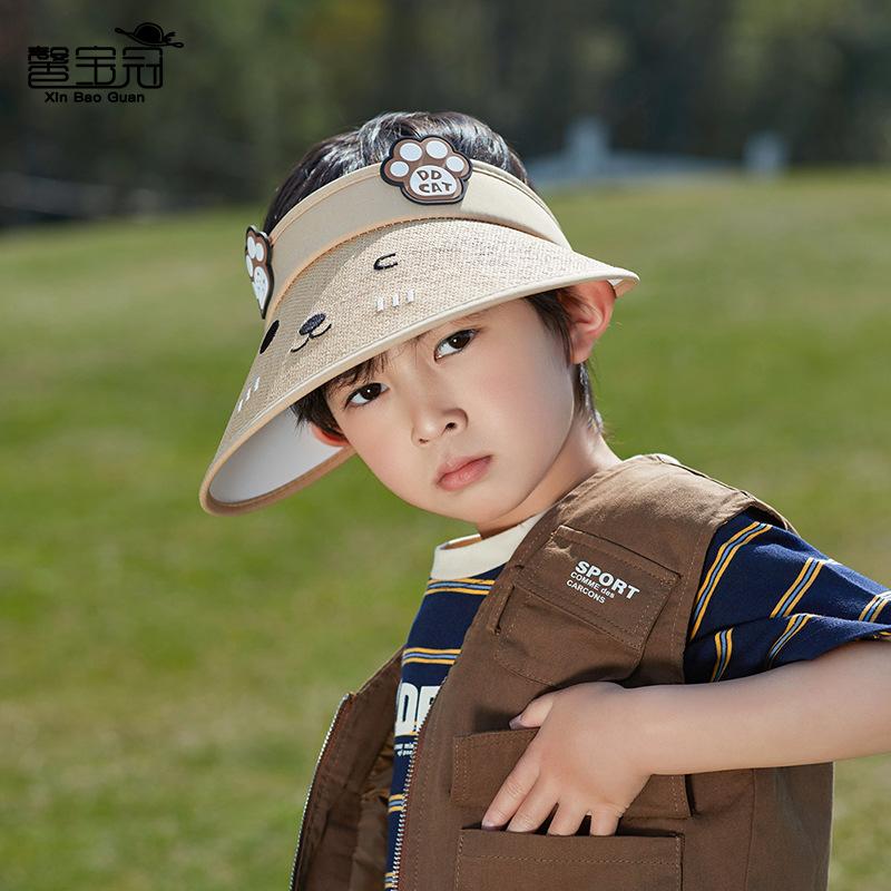1093 Children's Hats Cartoon Cute Cat Big Eaves Empty Top Sun Protection Hat Summer Outdoor Boy and Girl Sun Hat