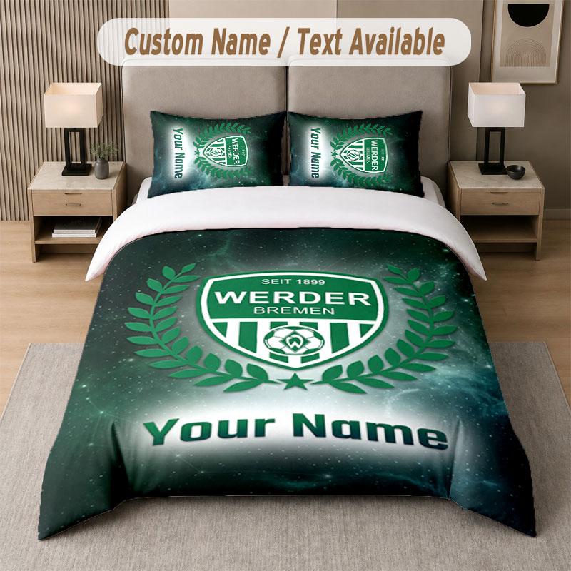 Custom Bedding Set Werder Bremen FC Pattern, Print Name Text 1 Duvet Cover plus 2 Pillowcases Home Textile