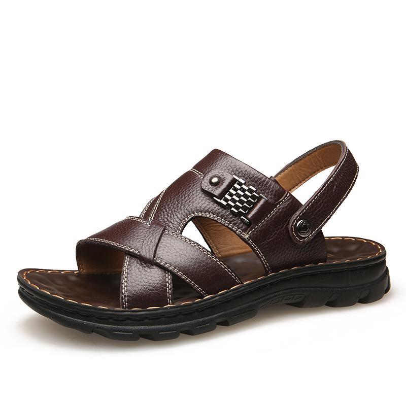Fashion Summer Men's Brand Soft and Breathable Men's Sandals Black Leather Sandals Men's Outdoor Brown Beach Sandals for Men