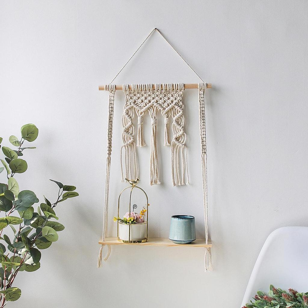 Cross-Border Cotton Rope Tapestry Wall Hanging with Shelf for Green Plants