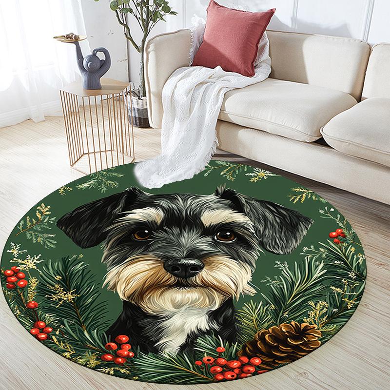 Tappeto Rotondo Cane Schnauzer, Tappeto per Soggiorno Camera da Letto Divano Stanza dei Giochi Decorazione, Tappetino Antiscivolo