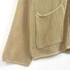 Womens Loose Knit Cardigan Sweater With V-Neck Crochet Detail 2025 Streetwear Style Yellow-Ochre
