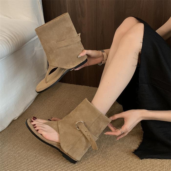 

MUMIXI блогер Тот же корейский ремень пряжка носок внутренняя высота увеличение крутые ботинки лето модные с открытым носком брюки короткие ботинки 39