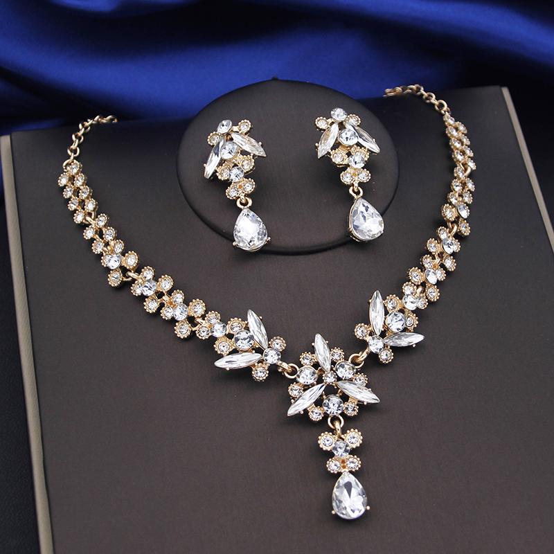 Purple Crystal Bridal Jewelry Sets Women Tiaras Bride Necklace Earrings for Wedding Crown Jewelry Set Prom