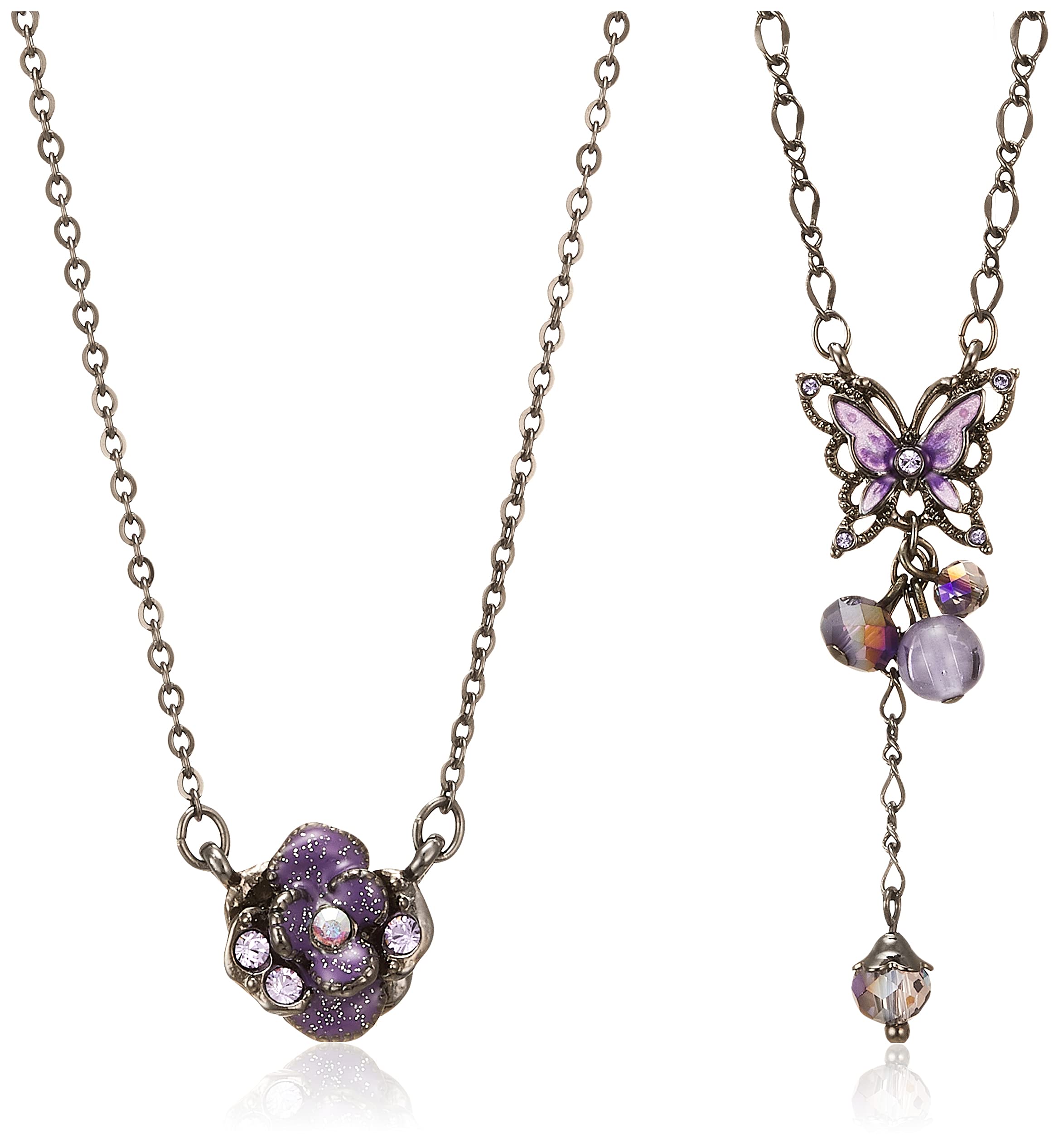 

Anna Sui Butterfly and Rose Motif Necklace SAMN186538XV 2-Piece Set, Purple,