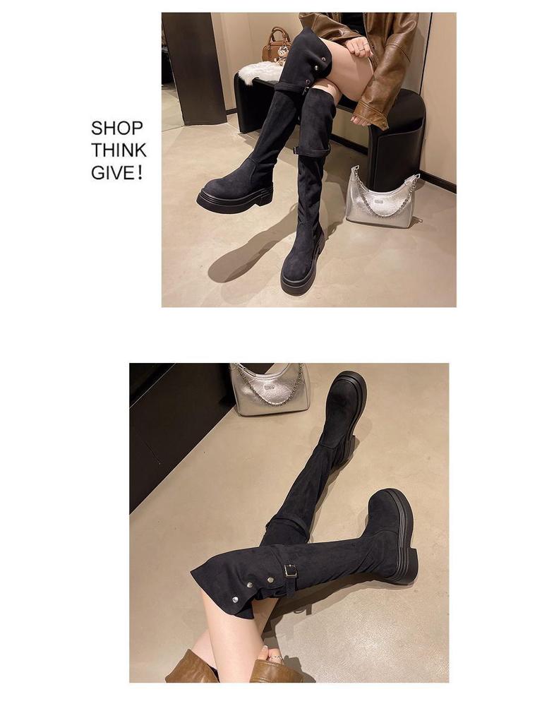 Stylish Two-Way Fold-Over Thick-Soled Women's Chunky-Heeled Knee-High Riding Boots for Autumn/Winter 2025.