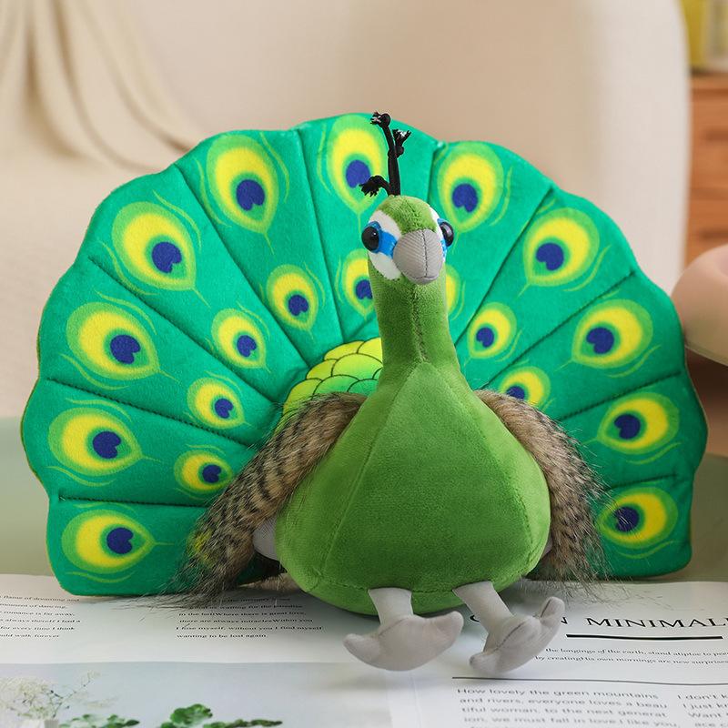 Cute Simulation Open Screen Peacock Doll Plush Toy Blue Peacock Doll Home Decoration Children's Soothing Doll